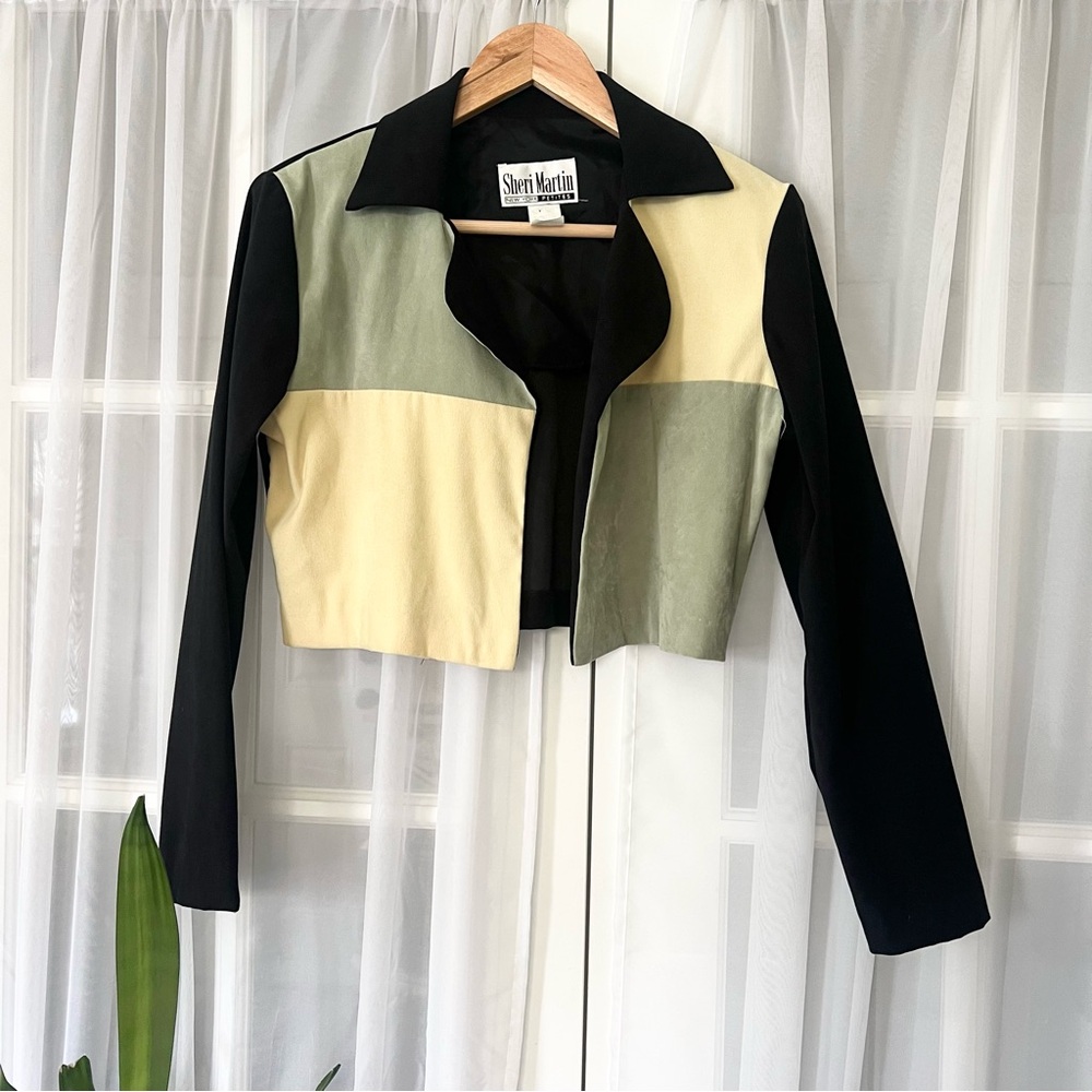 Sheri Martin Vintage Petites Colorblock Crop Blazer Jacket Topper Size Small